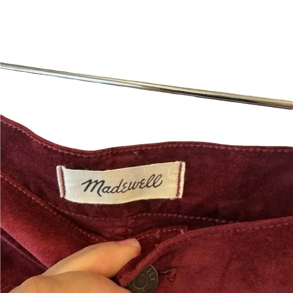 Madewell Stretch Velveteen Straight Zip Mini Skirt Maroon Sz 28 - Picture 5 of 6